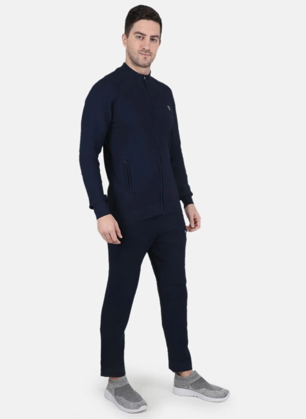 Men NAvy Blue Self Design Tracksuit - Image 7