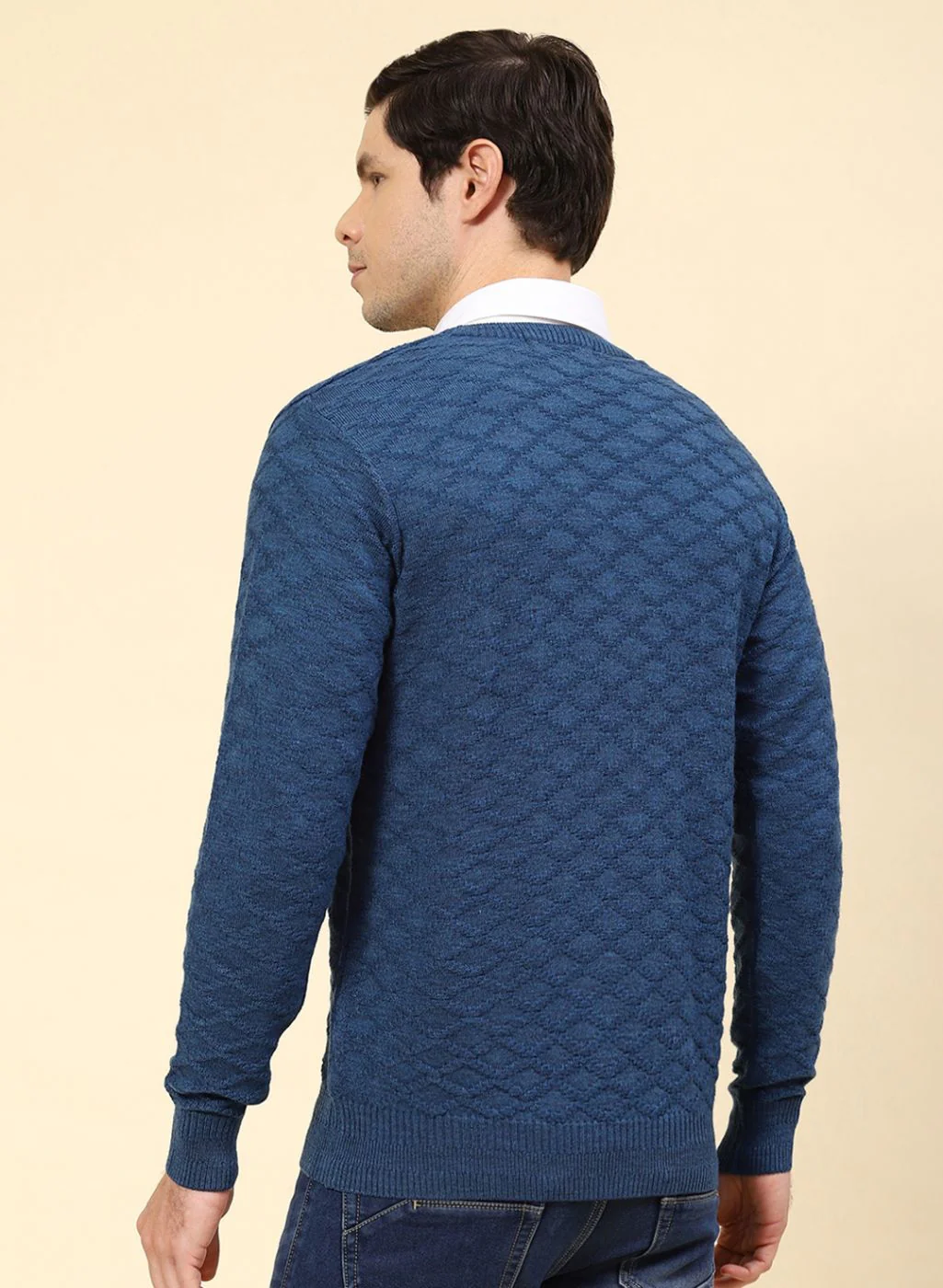 Men NAvy Blue Self Design Wool blend Pullover - Image 5