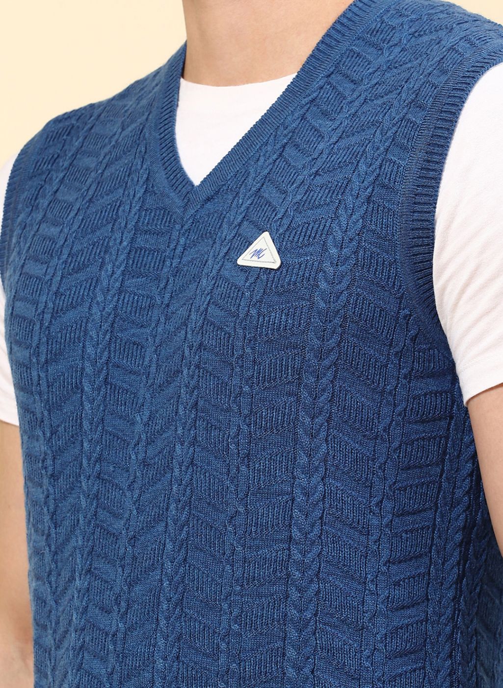 Men NAvy Blue Self Design Wool blend Sweater - Image 6