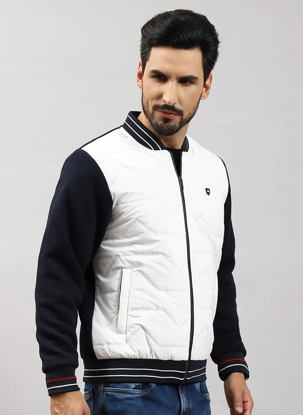 Men NAvy Blue Solid Cotton Blend Jacket - Image 4