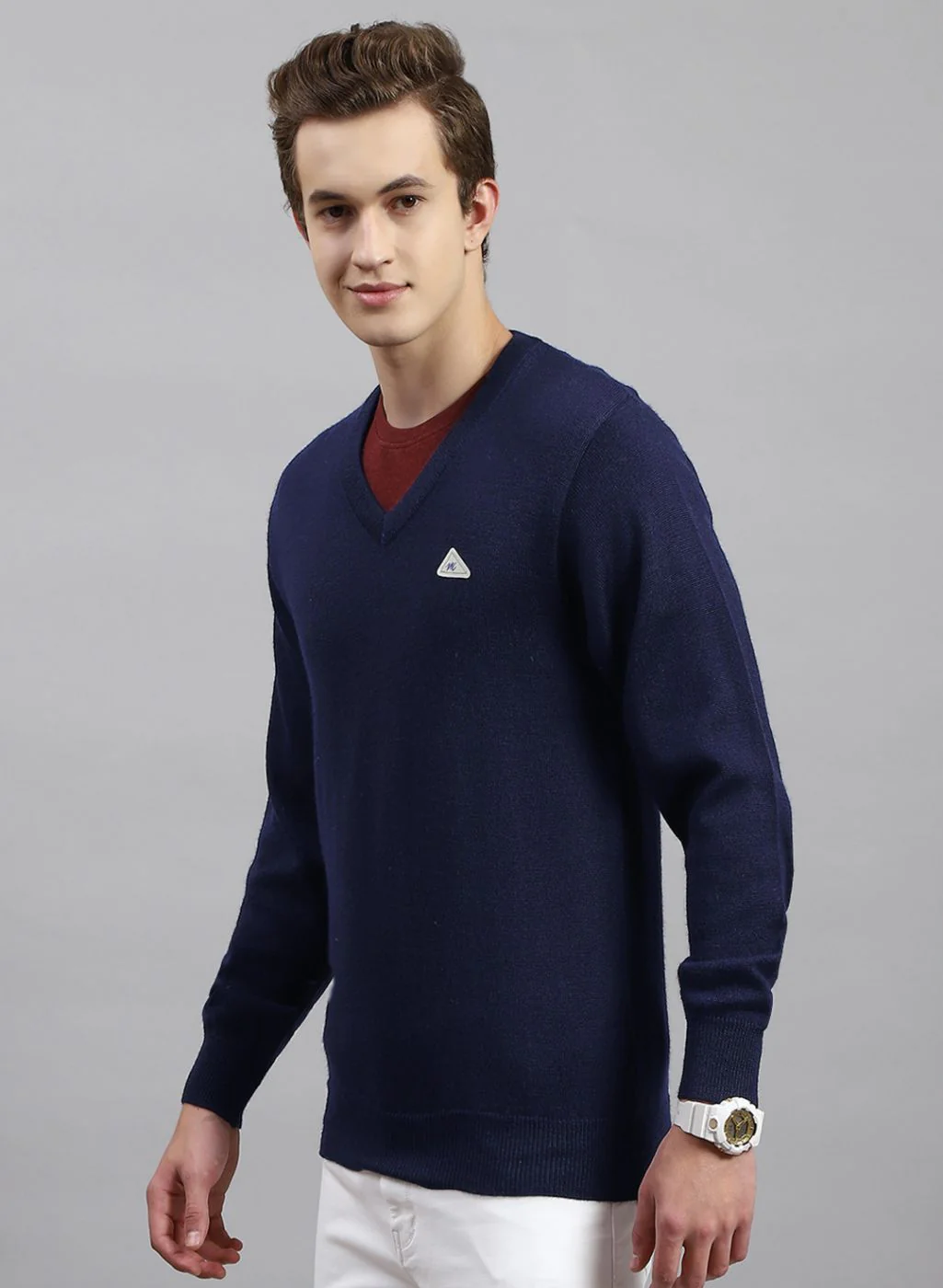 Men NAvy Blue Solid Pure wool Pullover - Image 3