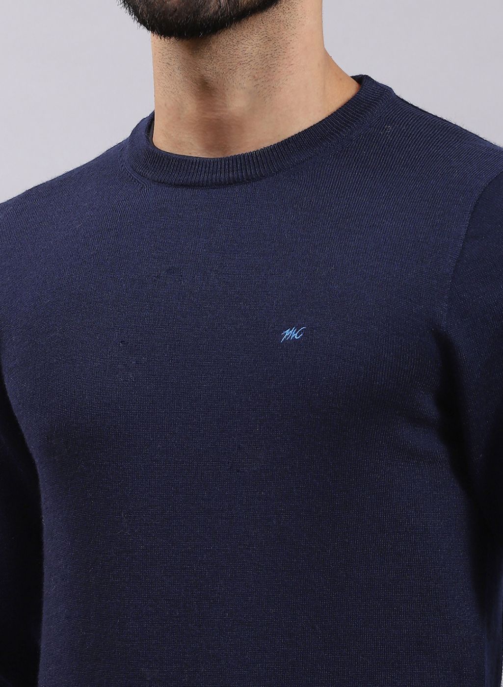 Men NAvy Blue Solid Pure wool Pullover - Image 6