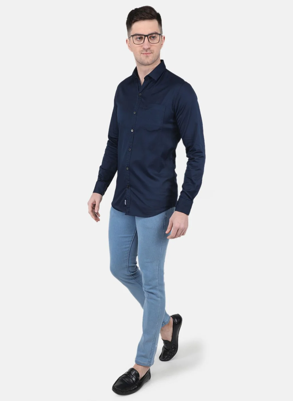 Men NAvy Blue Solid Shirt - Image 4