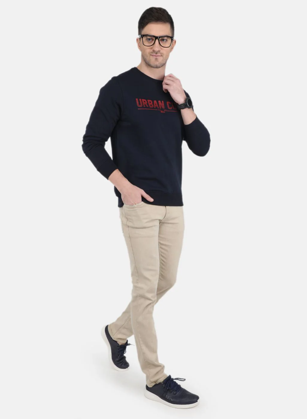 Men NAvy Blue Solid Sweatshirt - Image 4