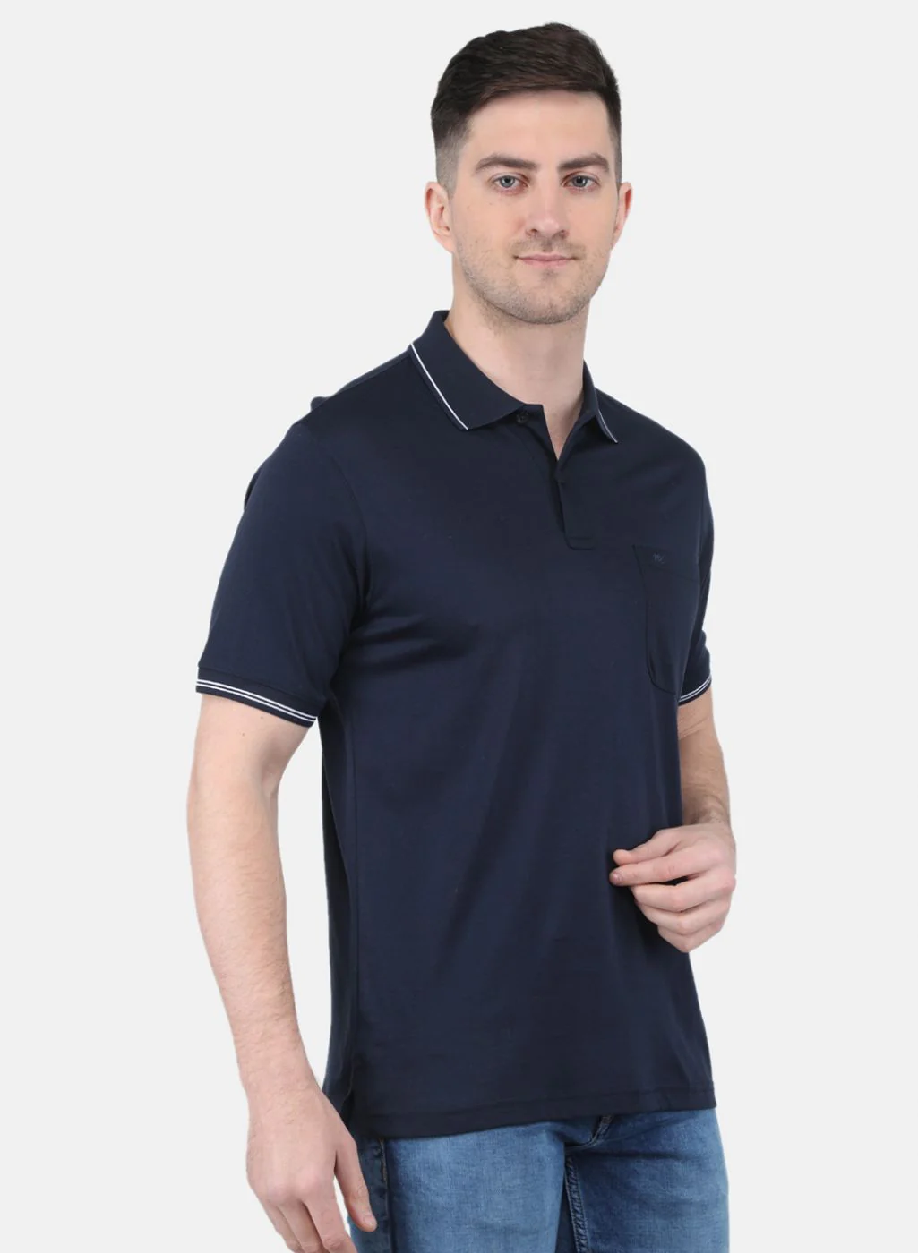 Men NAvy Blue Solid T-Shirt - Image 6