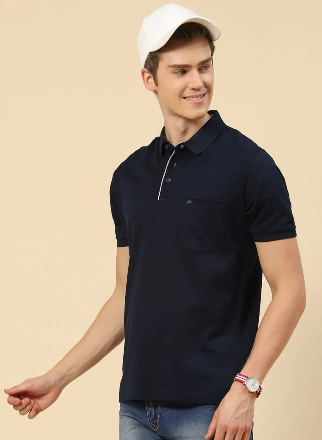 Men NAvy Blue Solid T-Shirt - Image 2