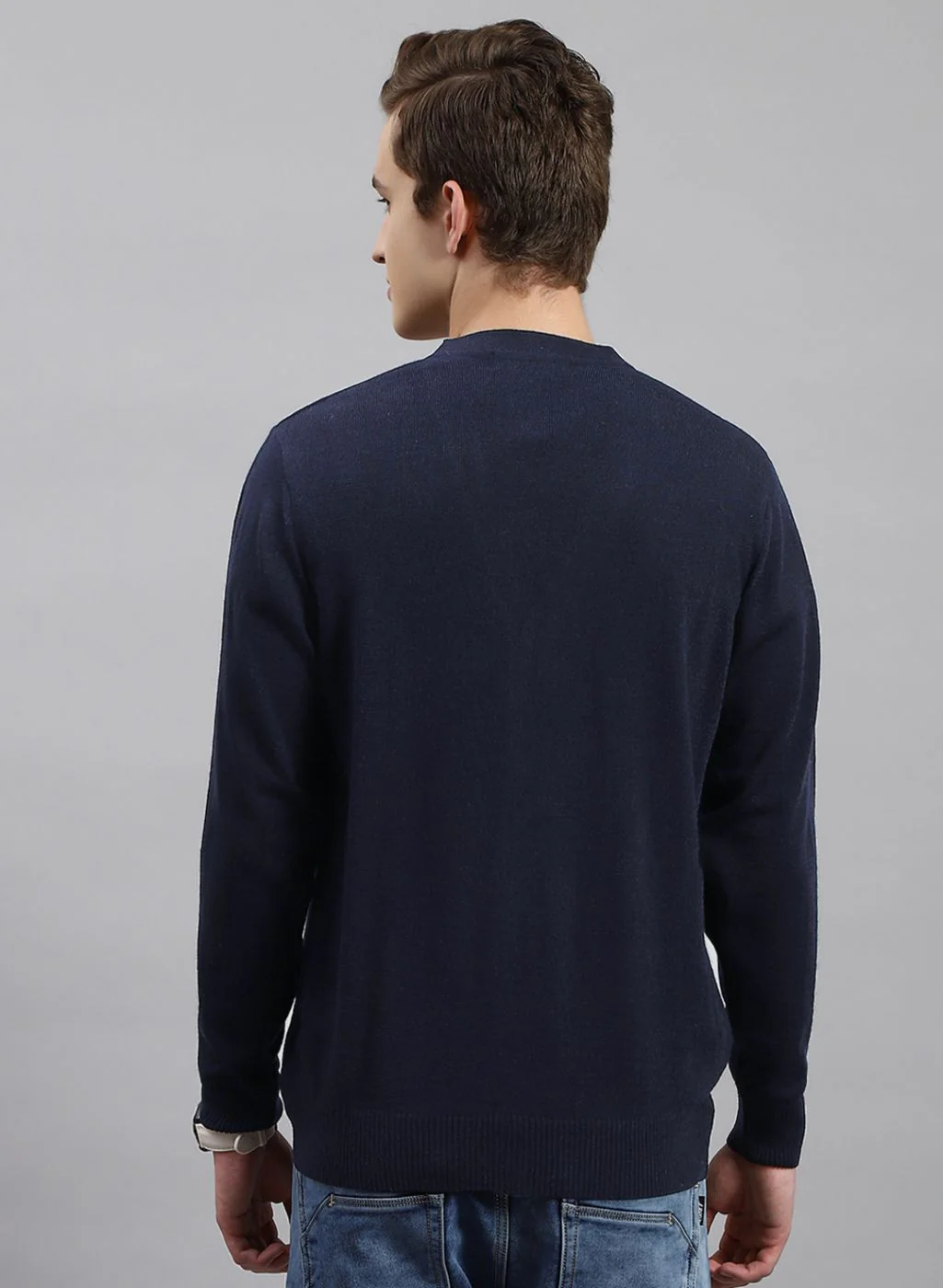 Men NAvy Blue Solid Wool blend Cardigan - Image 5