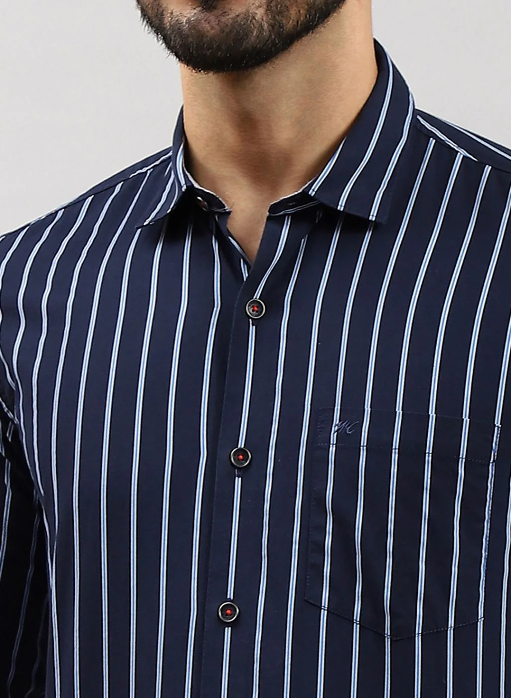 Men NAvy Blue Stripe Pure Cotton Shirt - Image 6