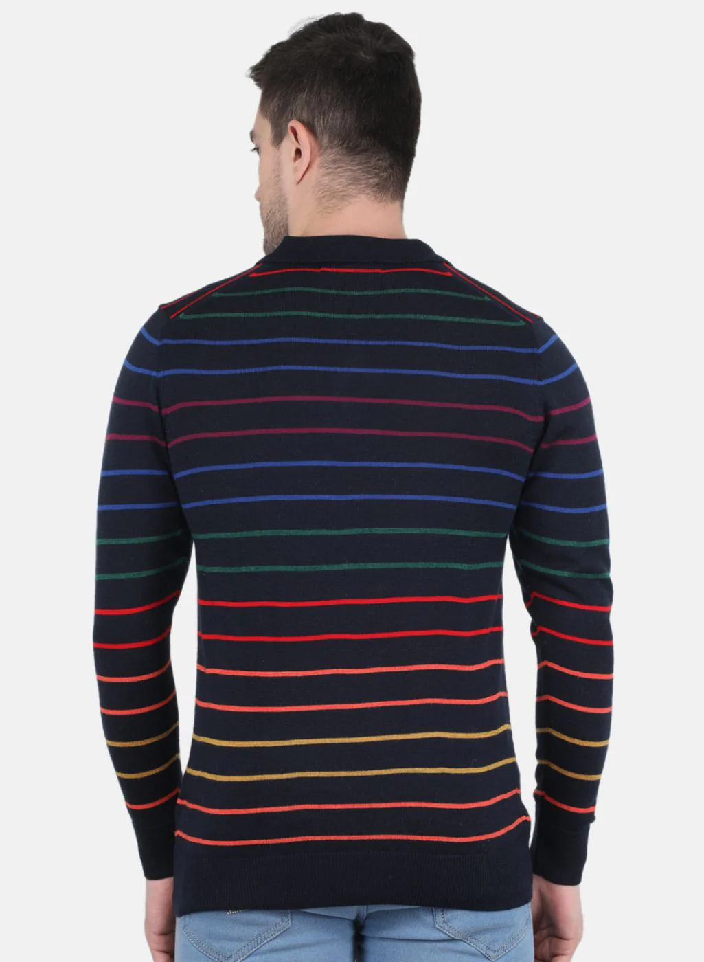 Men NAvy Blue Stripe T-Shirt - Image 3