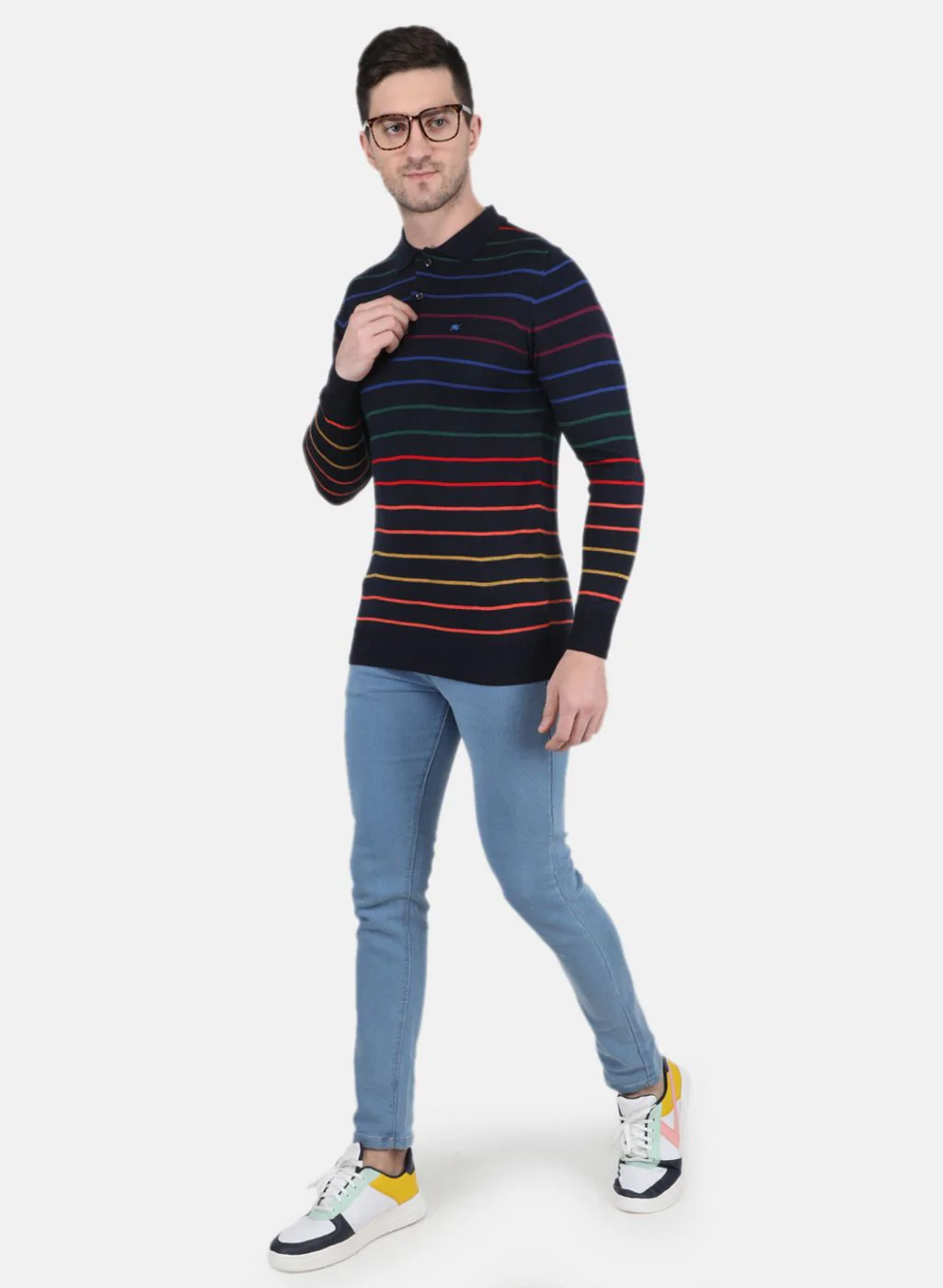 Men NAvy Blue Stripe T-Shirt - Image 4