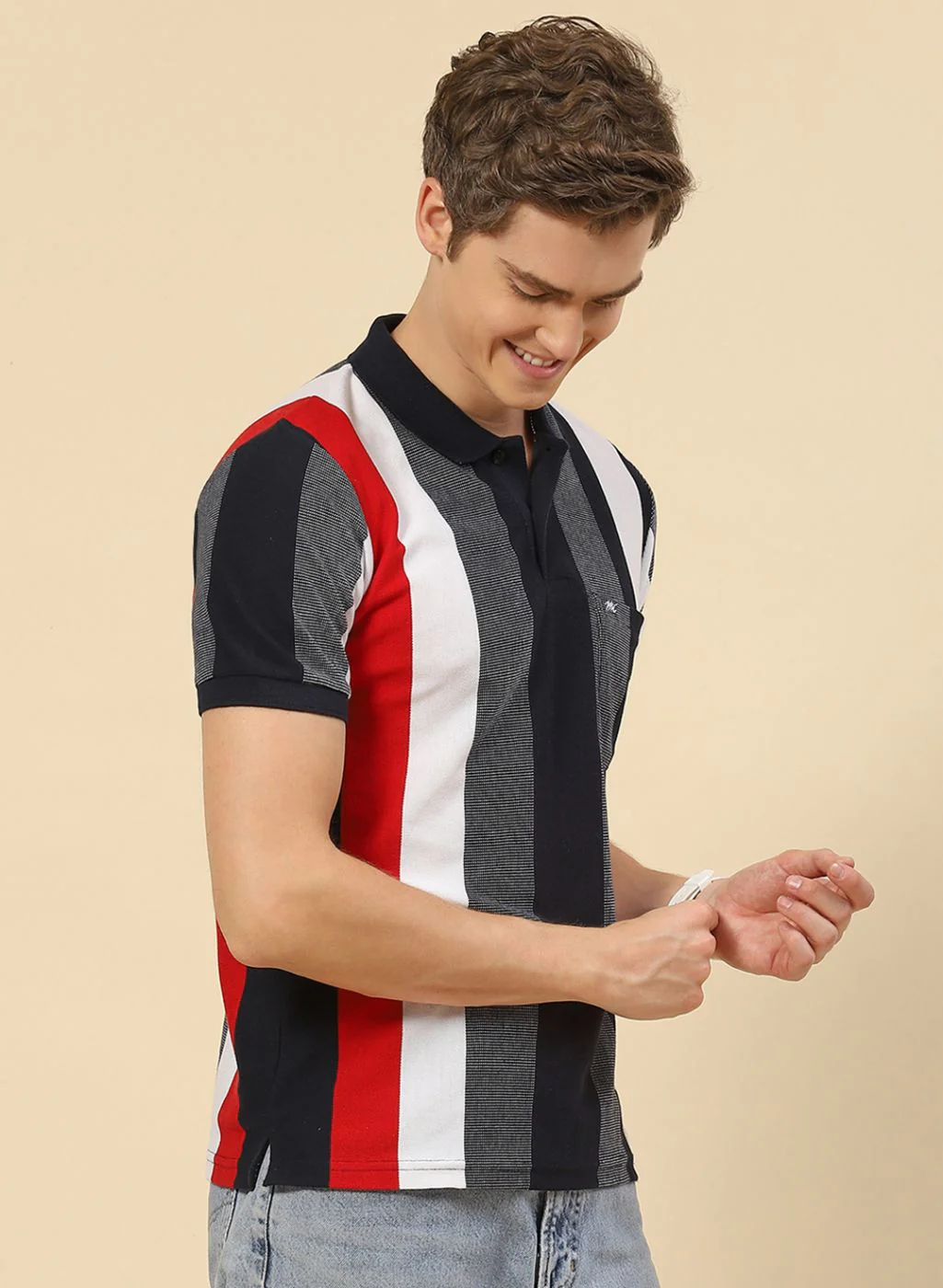 Men NAvy Blue Stripe T-Shirt - Image 4