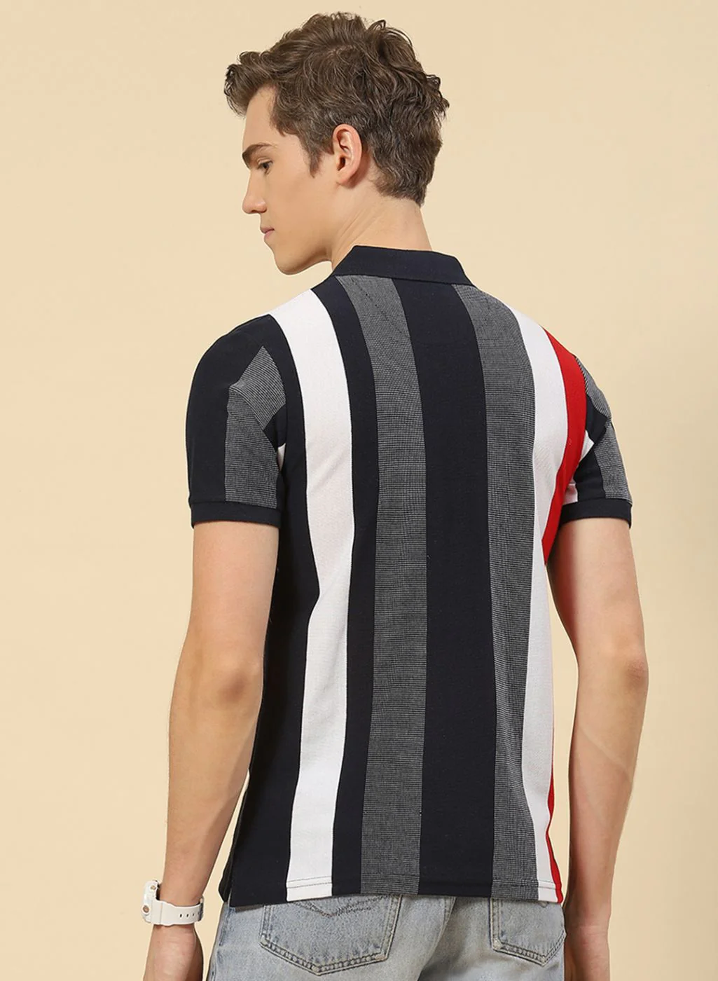 Men NAvy Blue Stripe T-Shirt - Image 5