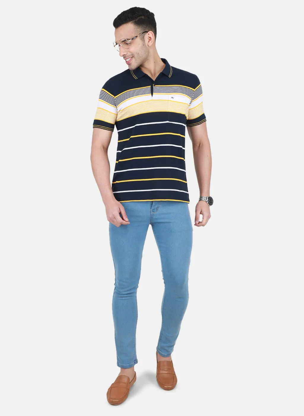 Men NAvy Blue Stripe T-Shirt - Image 4