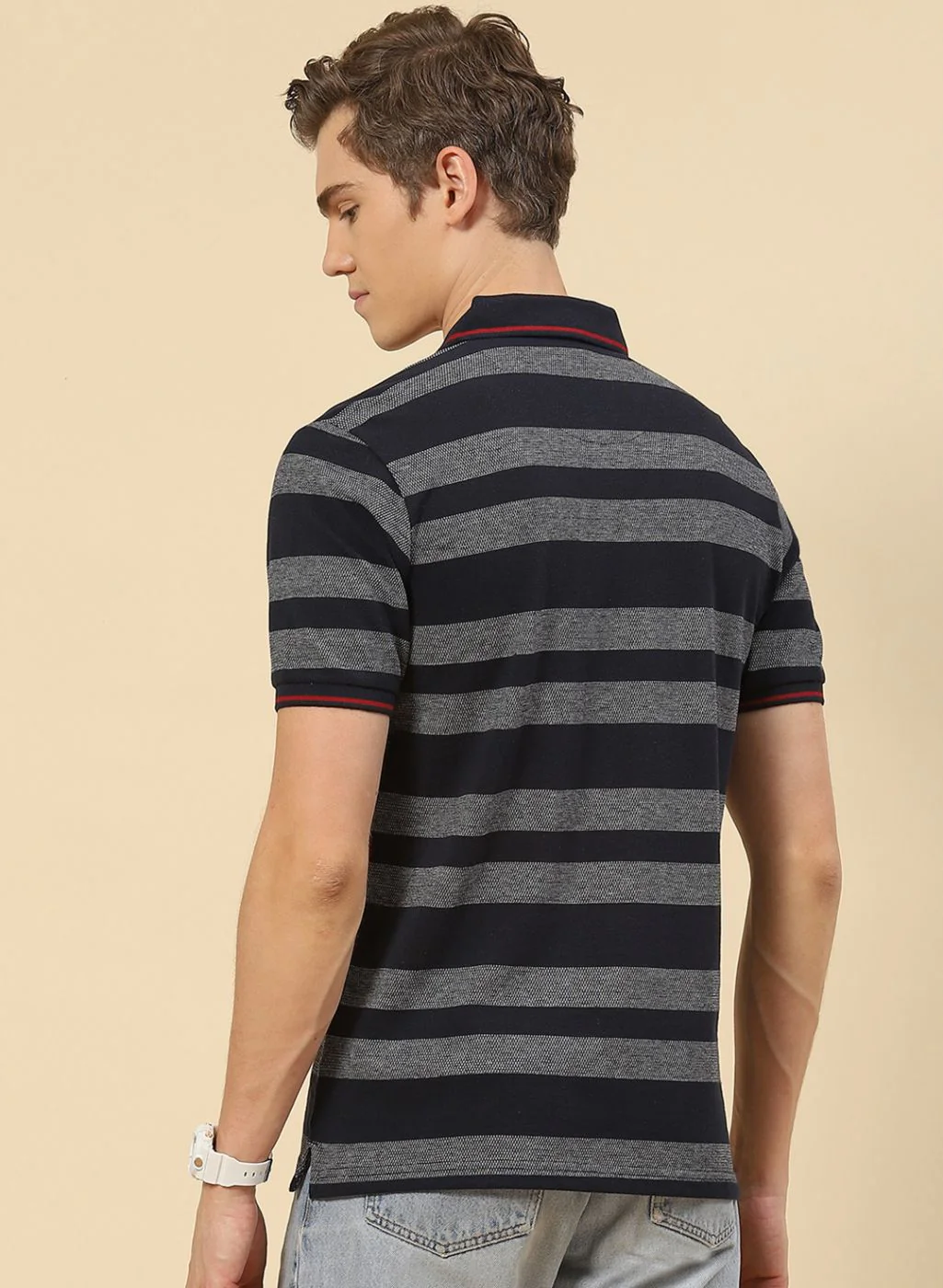 Men NAvy Blue Stripe T-Shirt - Image 4
