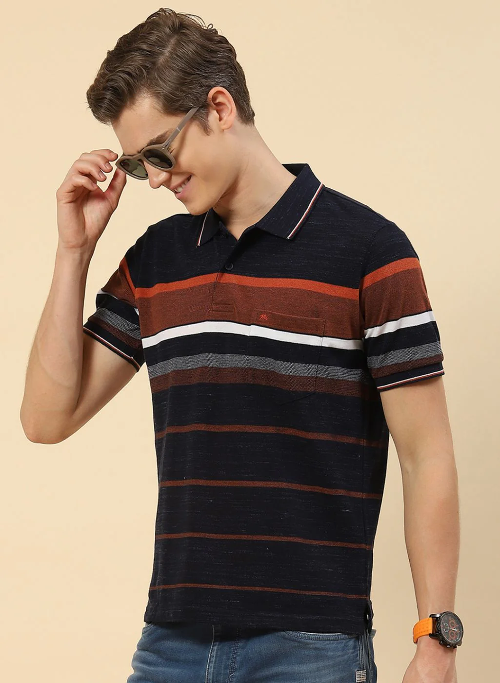 Men NAvy Blue Stripe T-Shirt - Image 3