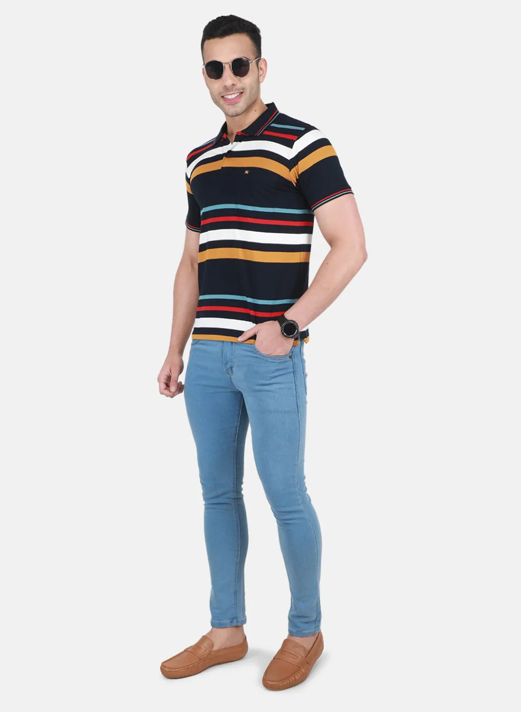 Men NAvy Blue Stripe T-Shirt - Image 4