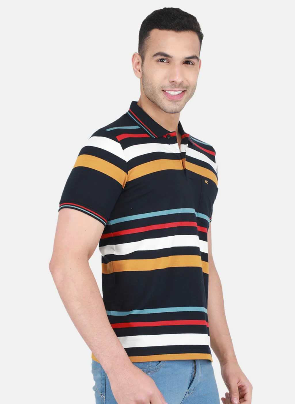 Men NAvy Blue Stripe T-Shirt - Image 6