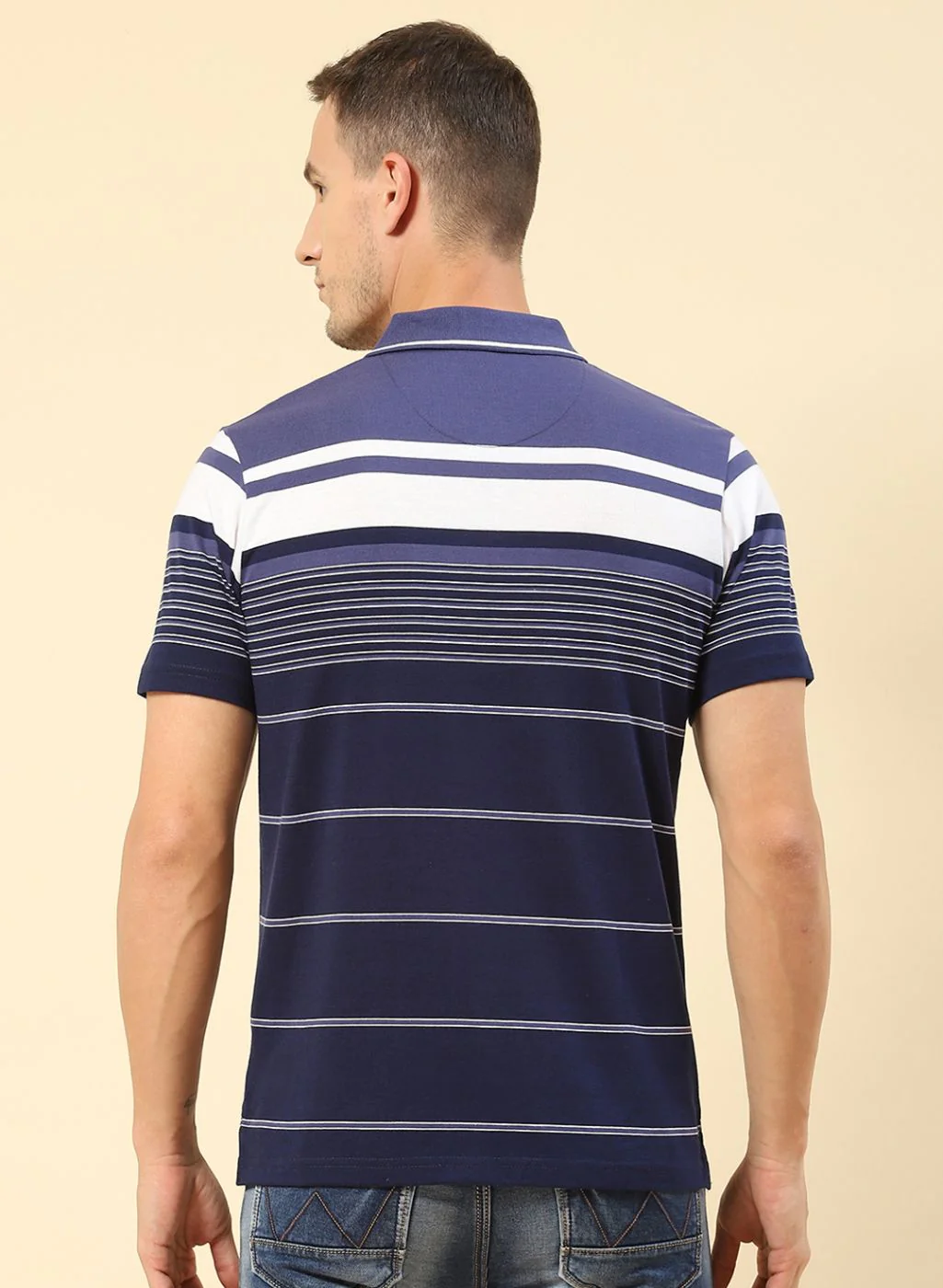 Men NAvy Blue Stripe T-Shirt - Image 5