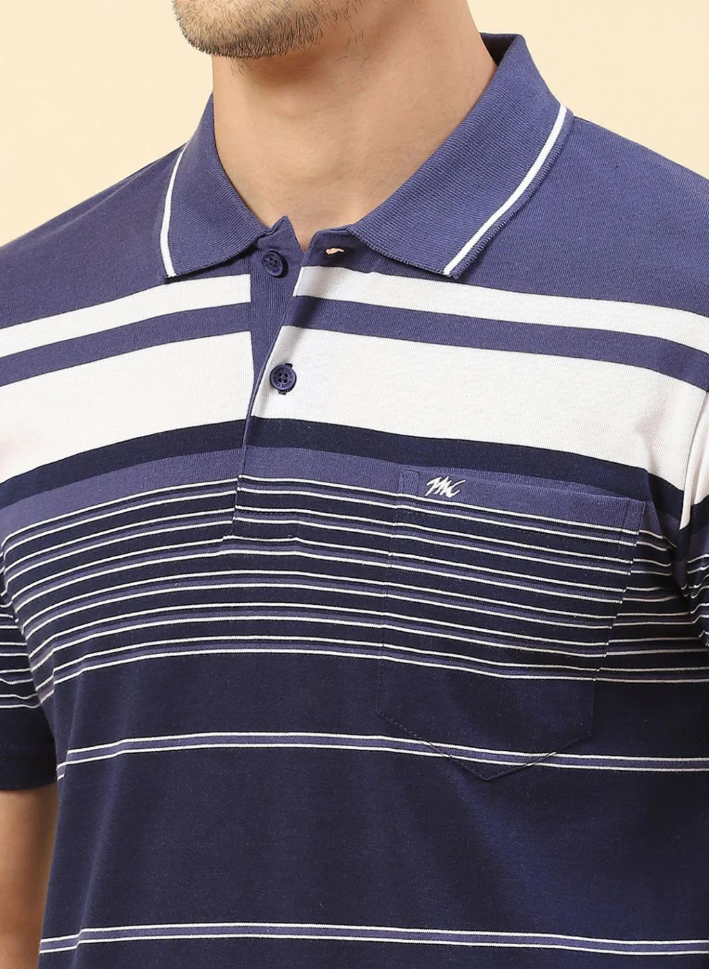 Men NAvy Blue Stripe T-Shirt - Image 6