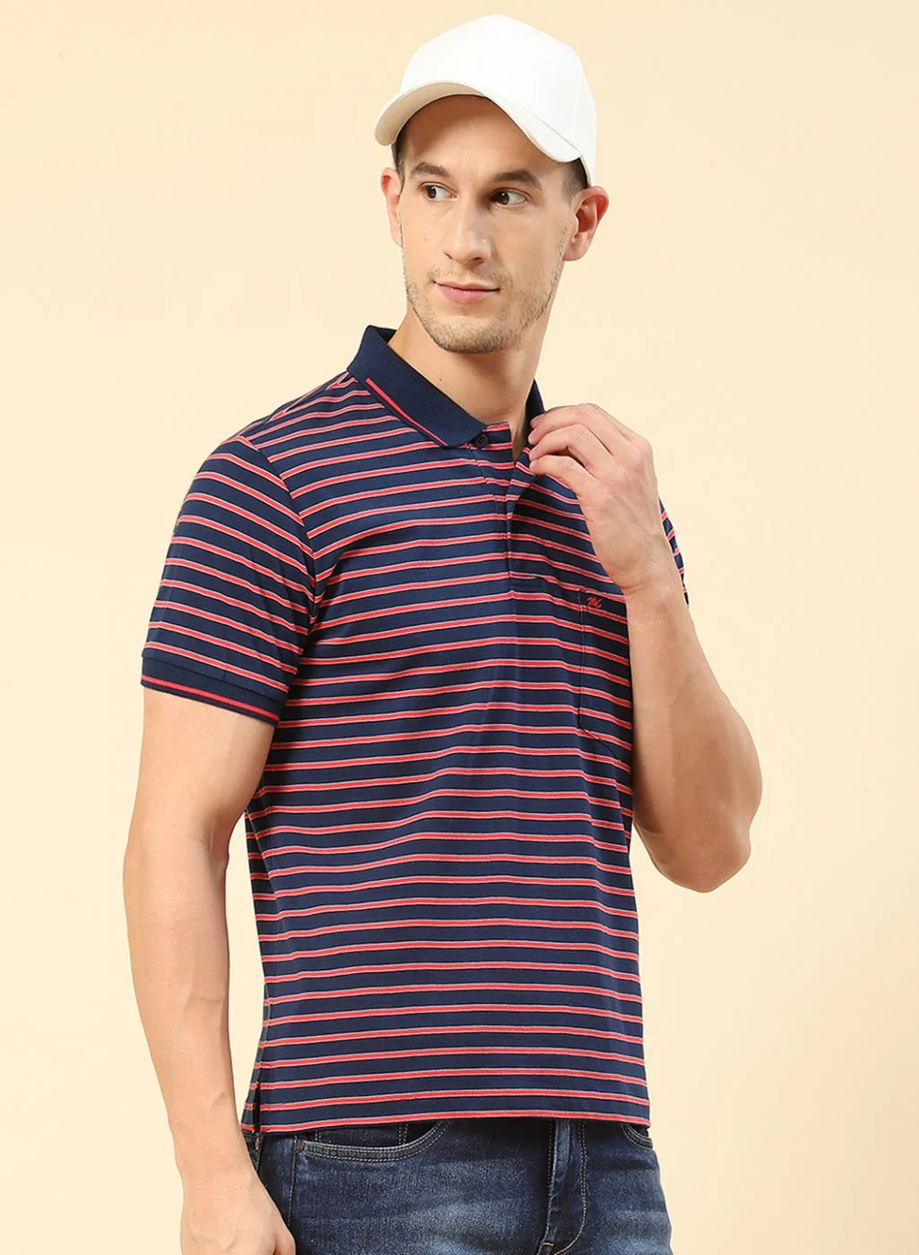 Men NAvy Blue Stripe T-Shirt - Image 3