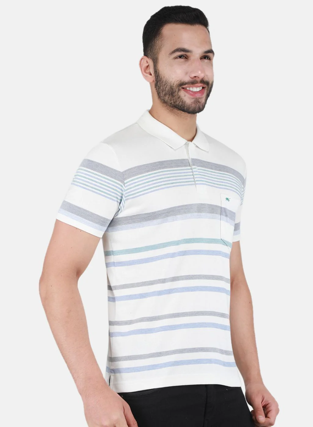 Men Off White & Blue Printed T-Shirt - Image 6