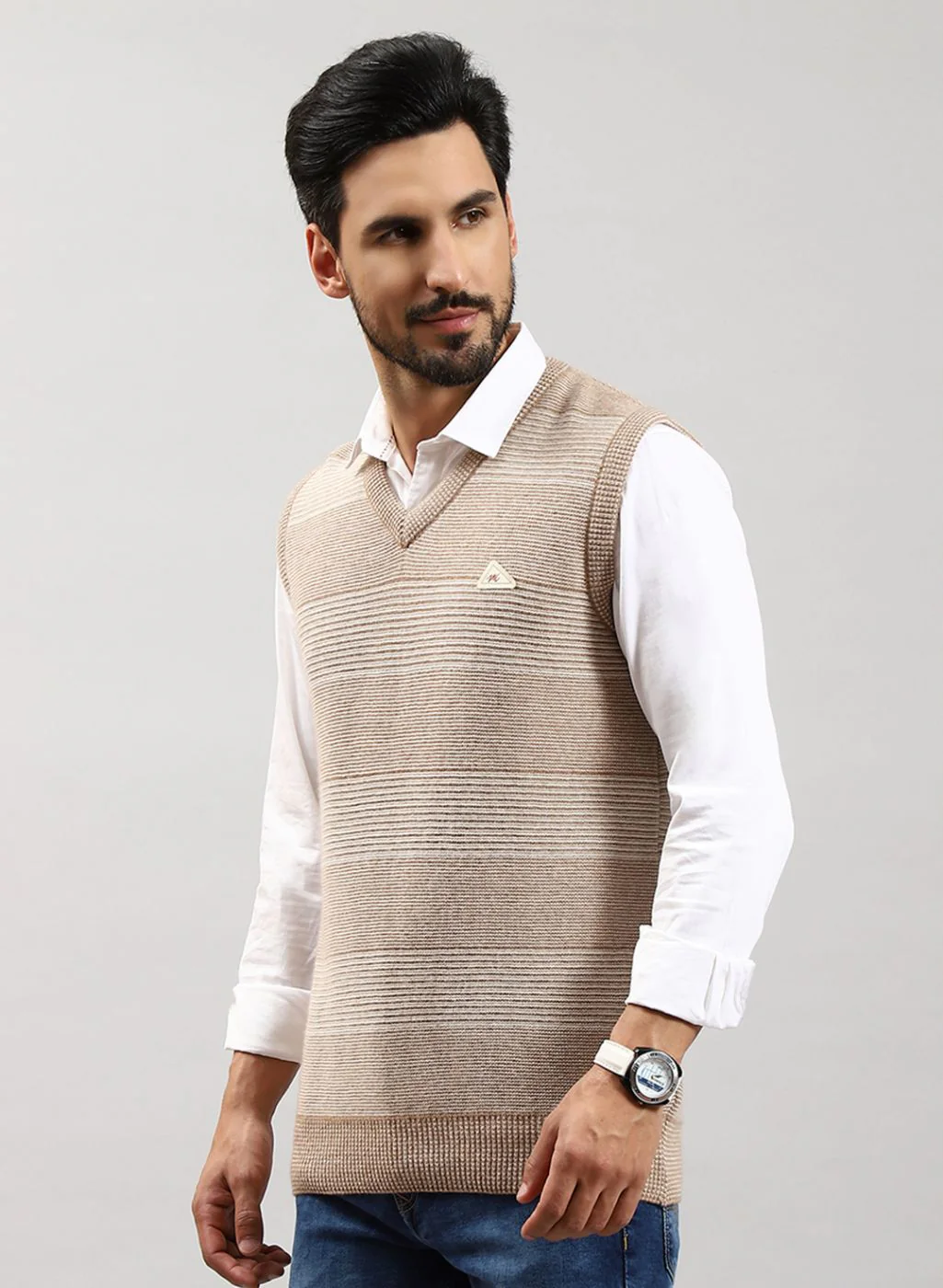 Men Off White Jaquard Lamb wool Sweater - Image 3