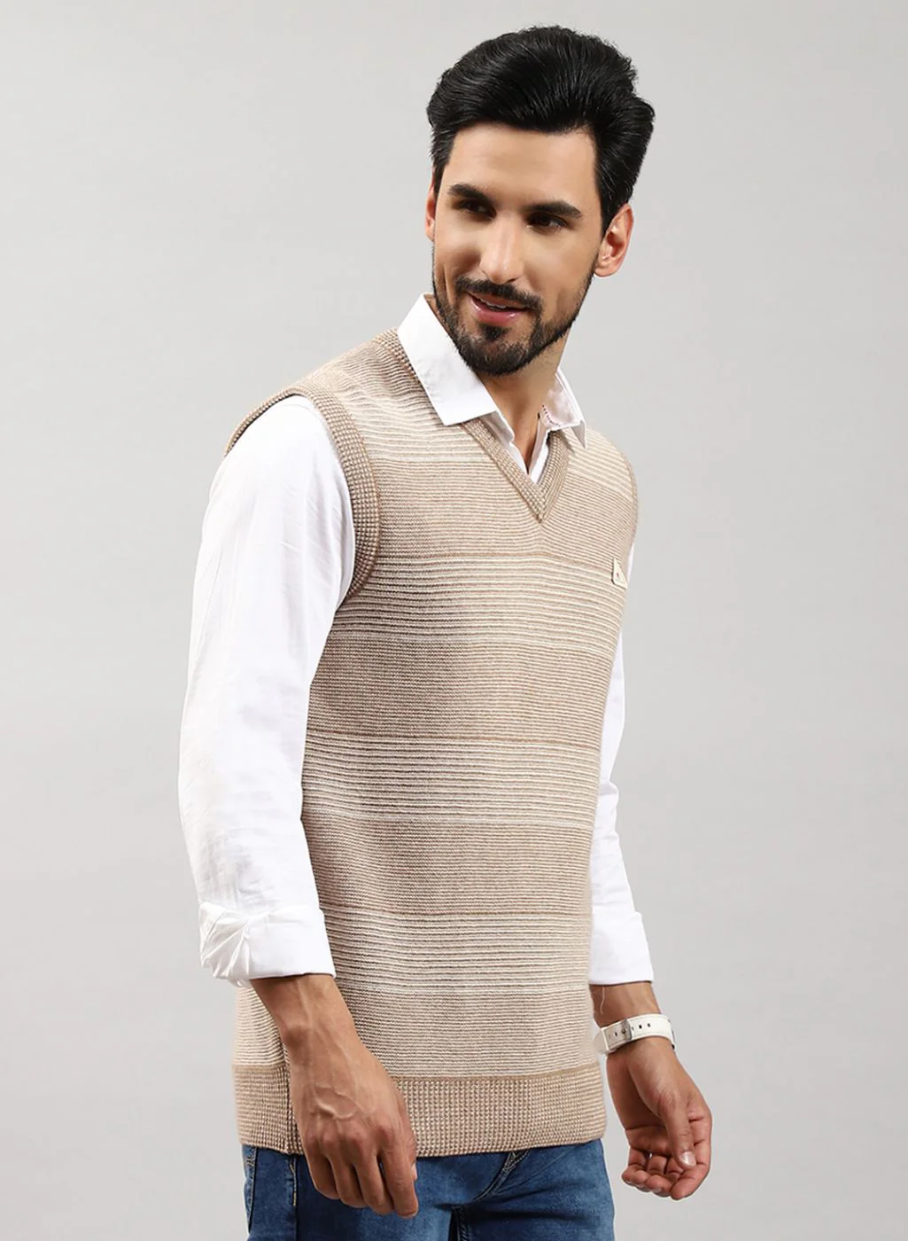 Men Off White Jaquard Lamb wool Sweater - Image 4