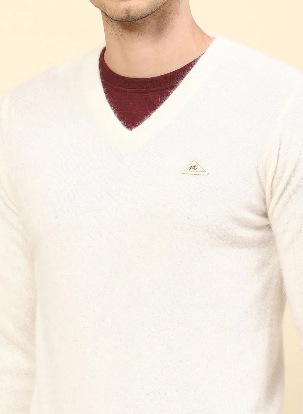 Men Off White Solid Angoora Pullover - Image 6