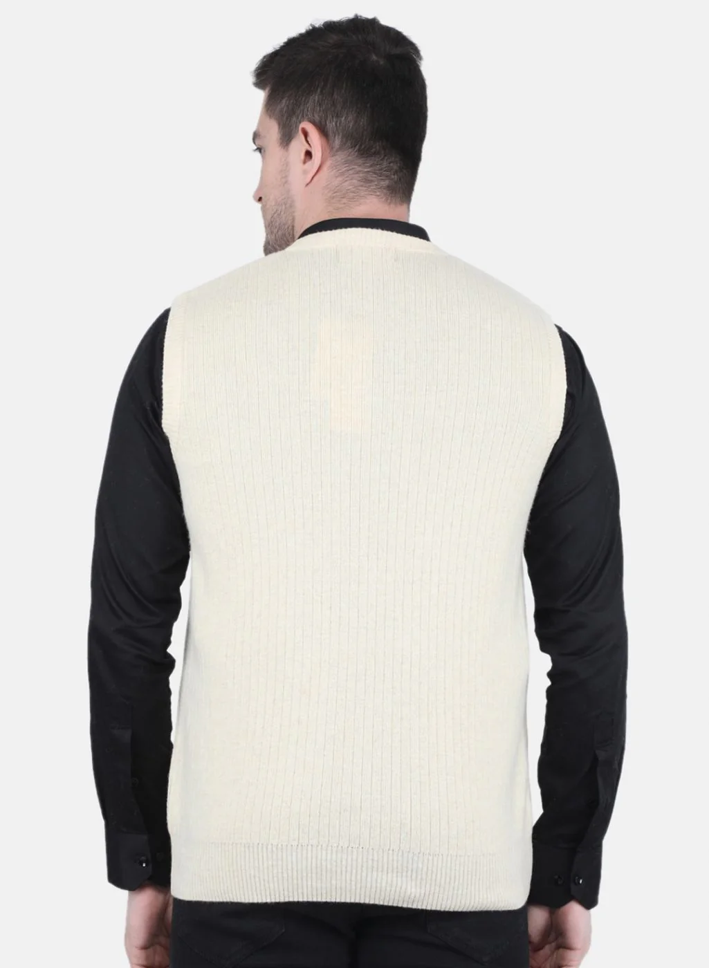 Men Off White Solid Sweater - Image 3