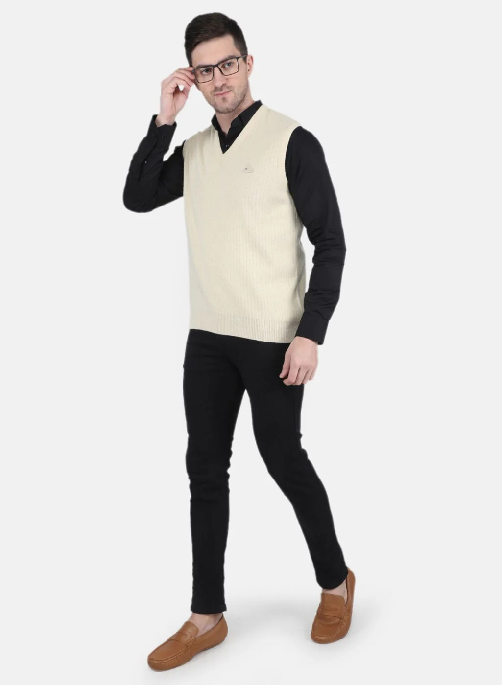 Men Off White Solid Sweater - Image 4