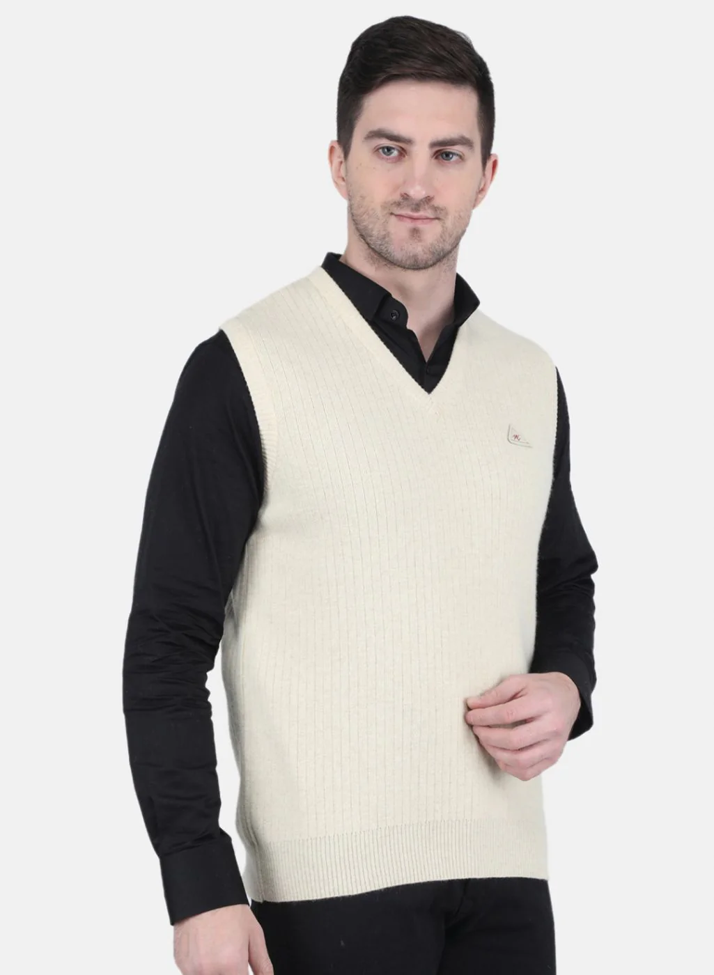 Men Off White Solid Sweater - Image 6
