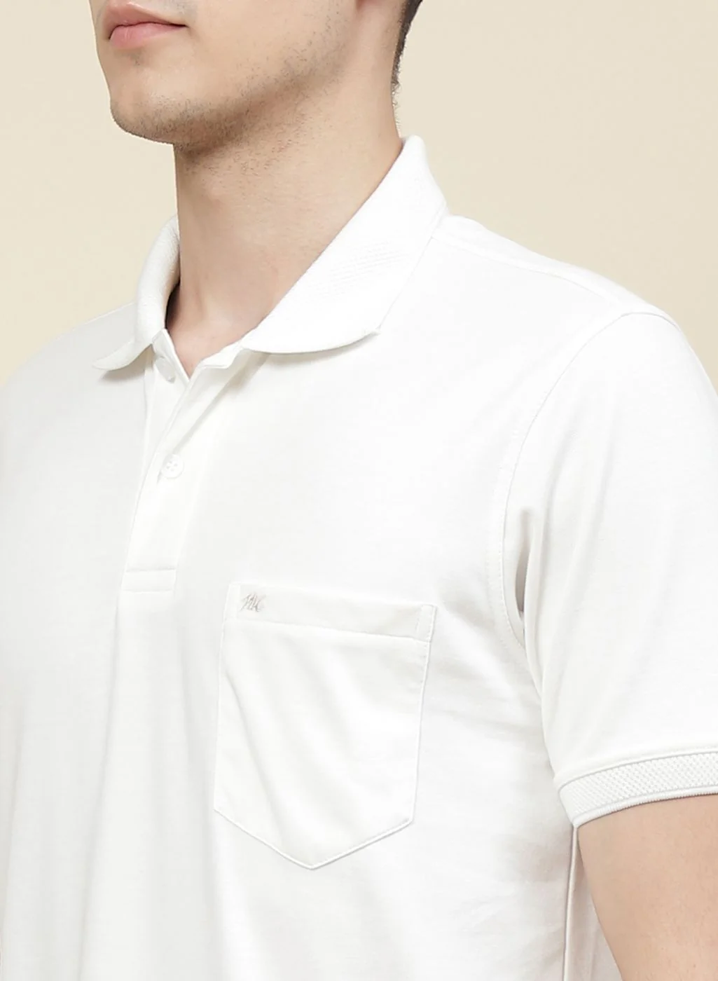 Men Off White Solid T-Shirt - Image 6