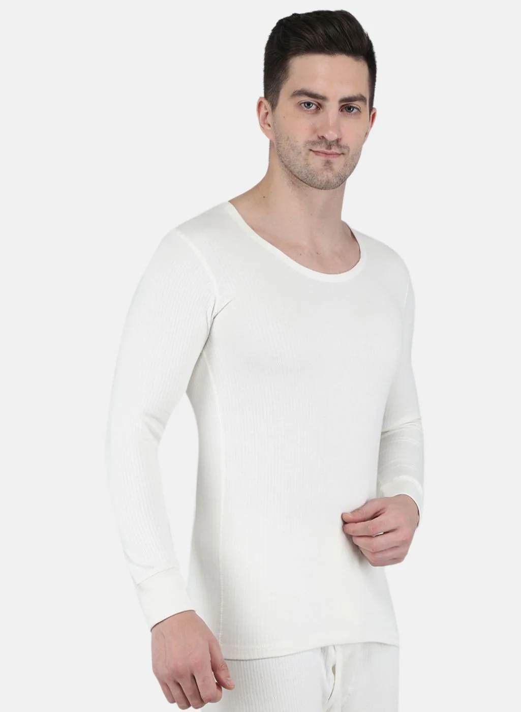Men Off White Solid Thermal Vest - Image 6