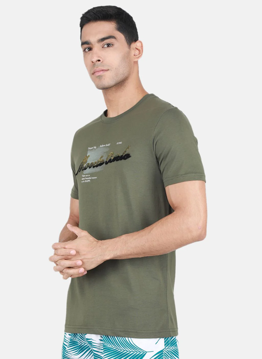 Men Olive Printed T-Shirt - Image 2