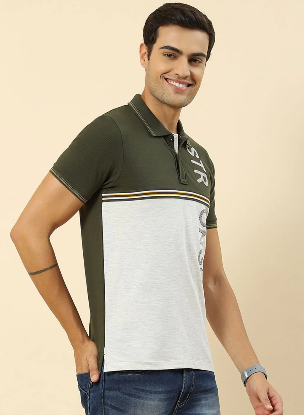 Men Olive Printed T-Shirt - Image 3