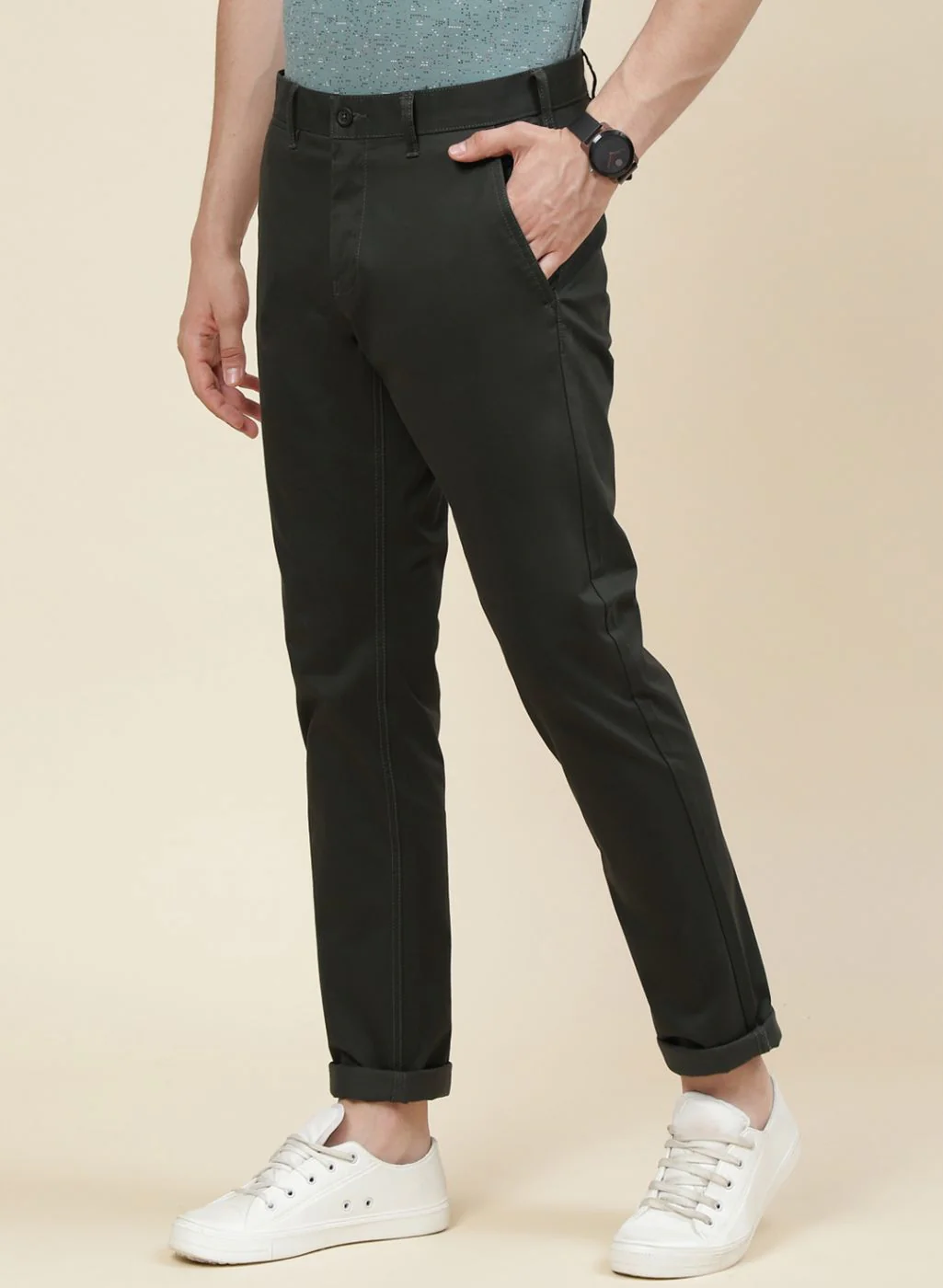 Men Olive Regular Fit Trouser - Image 3