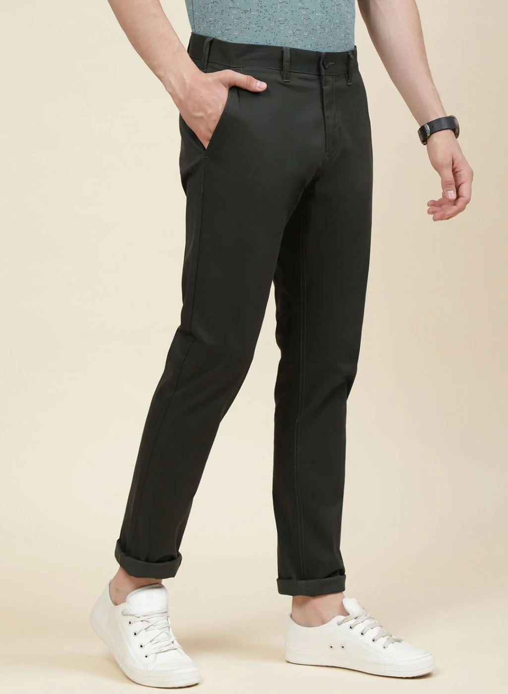 Men Olive Regular Fit Trouser - Image 4