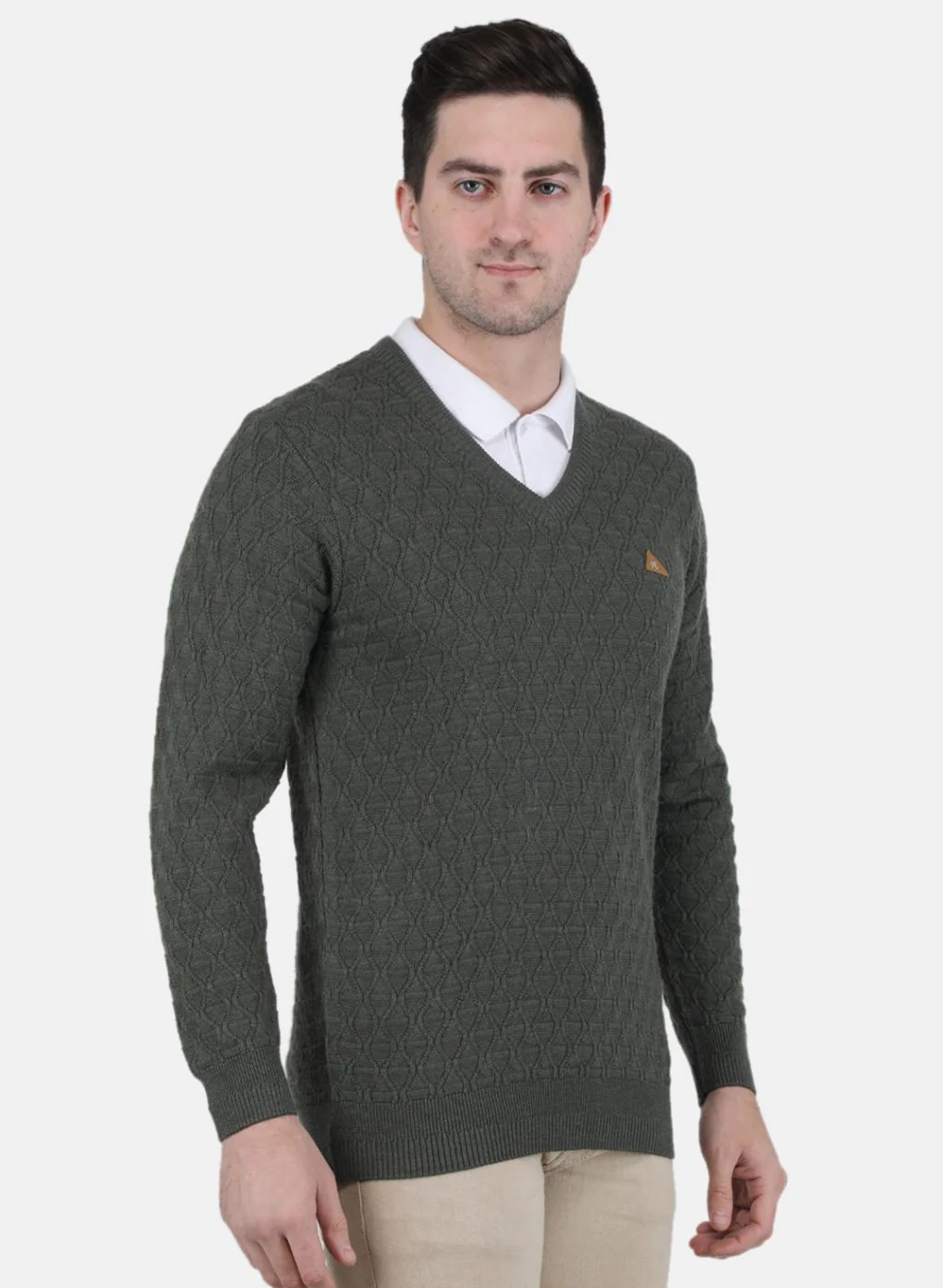 Men Olive Self Design Pullover - Image 6