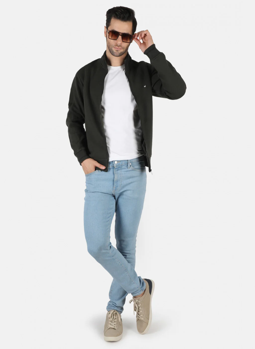 Men Olive Self Design Sweatshirt - Image 4