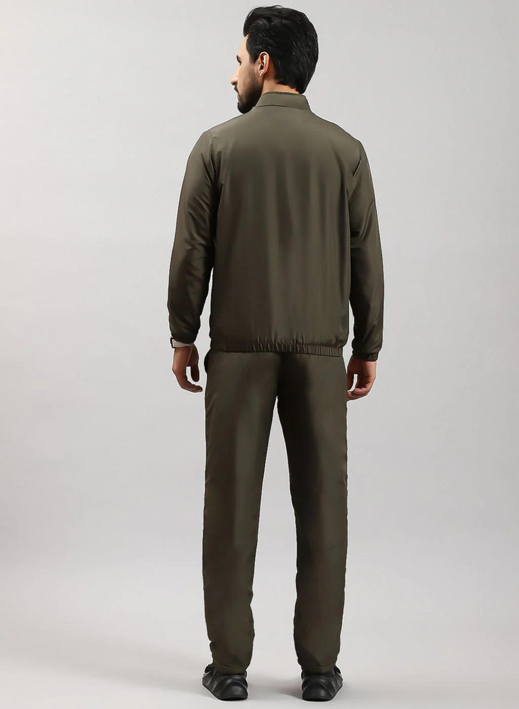 Men Olive Solid Cotton Blend Tracksuit - Image 5