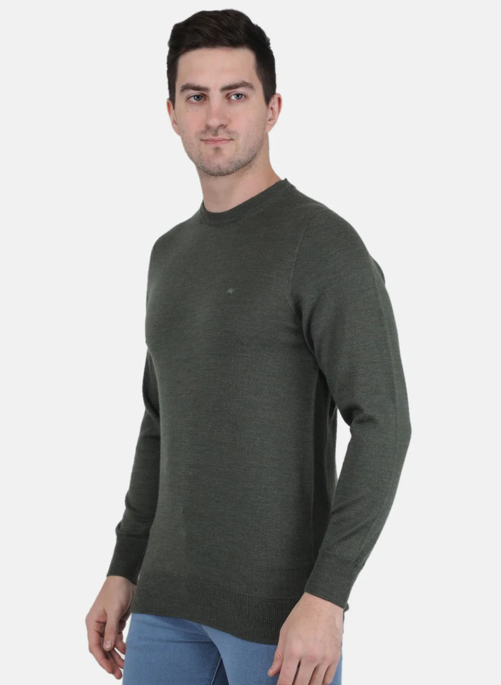 Men Olive Solid Pullover - Image 2