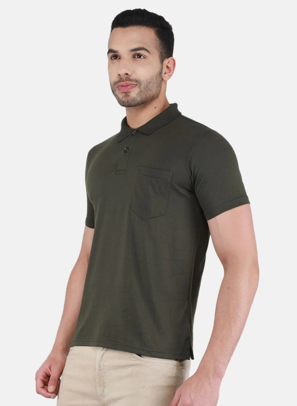 Men Olive Solid T-Shirt - Image 2