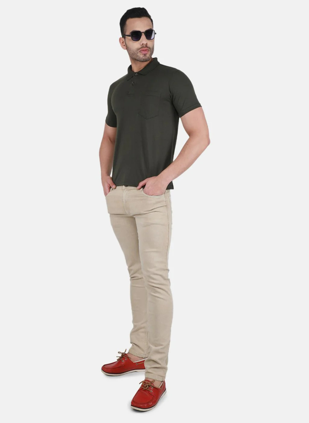 Men Olive Solid T-Shirt - Image 4