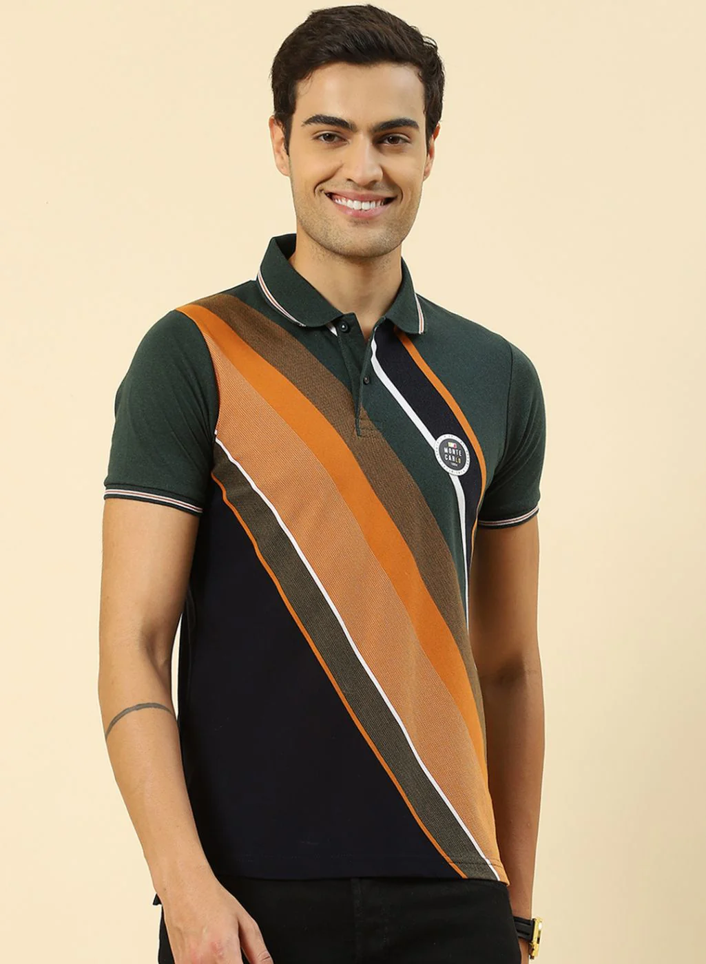 Men Olive Stripe T-Shirt - Image 2