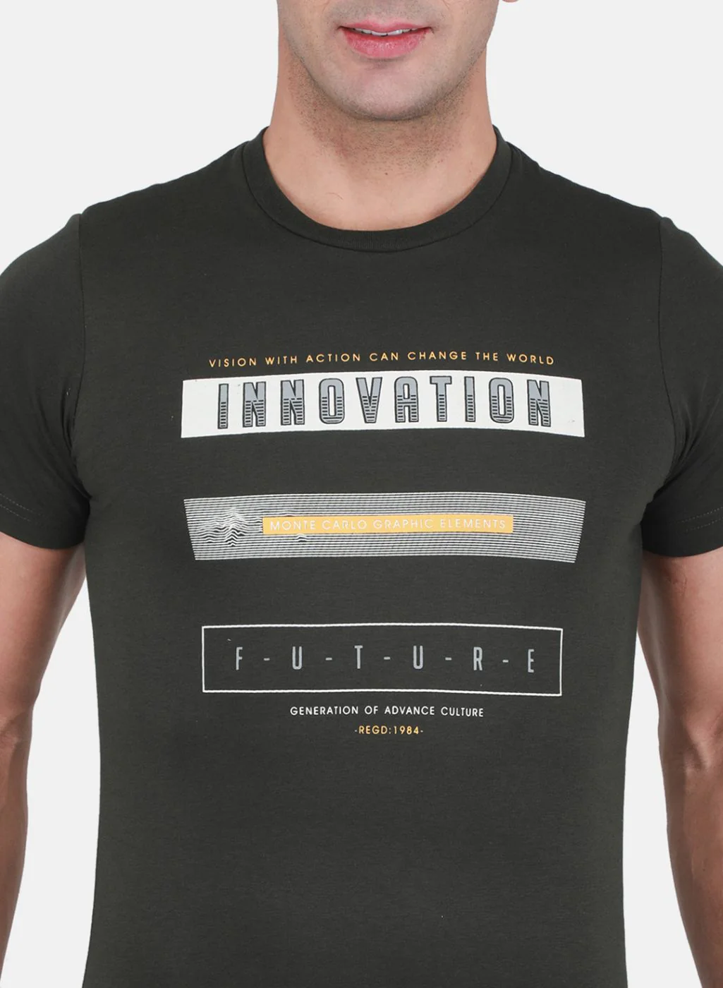 Men Olive & Yellow Solid T-Shirt - Image 6