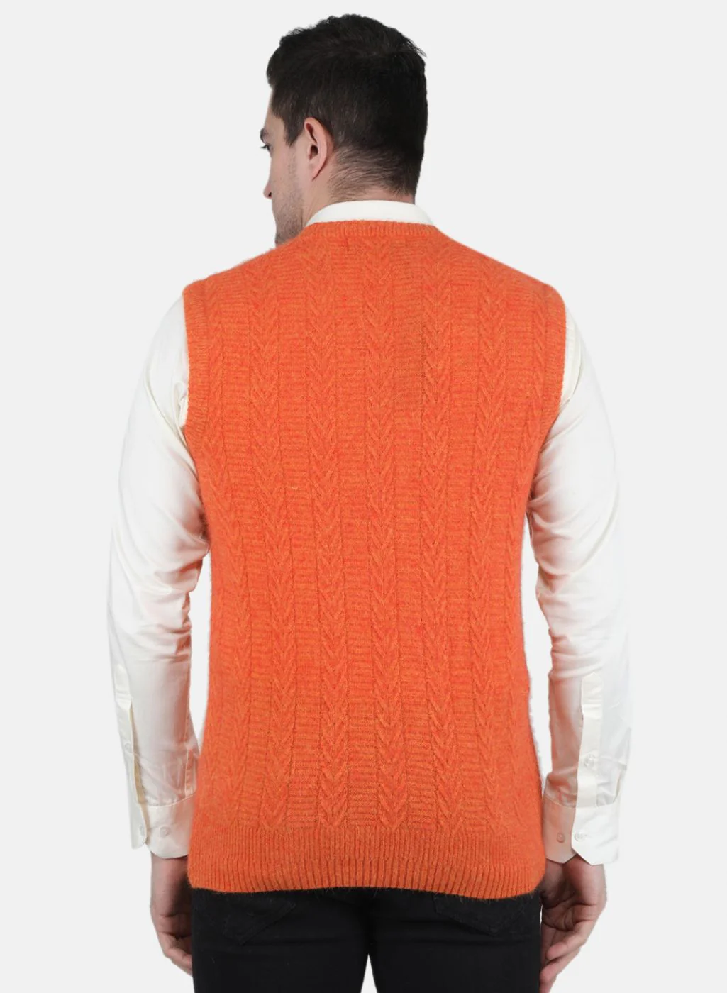 Men Orange Self Design Sweater - Image 3