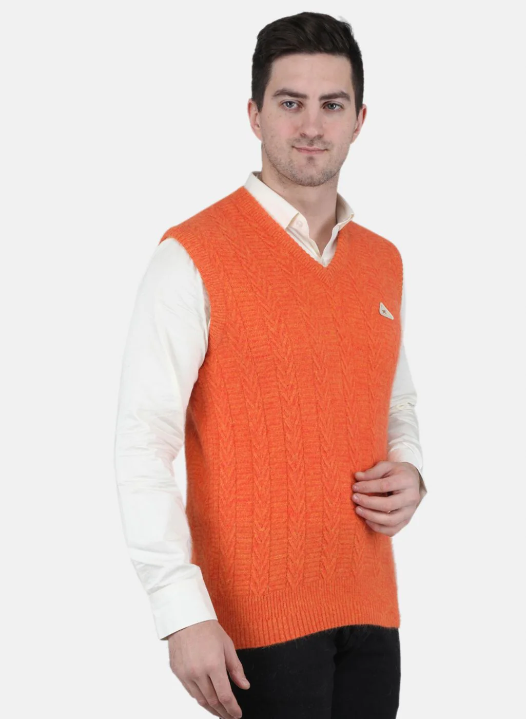 Men Orange Self Design Sweater - Image 6