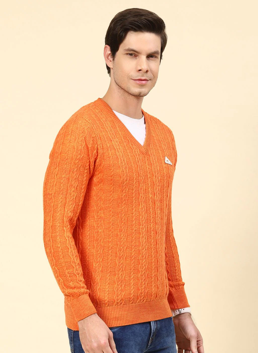 Men Orange Self Design Wool blend Pullover - Image 4