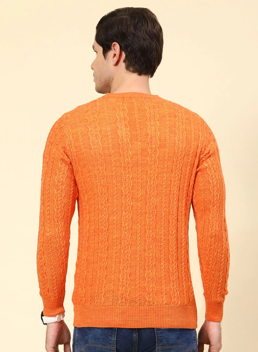 Men Orange Self Design Wool blend Pullover - Image 5
