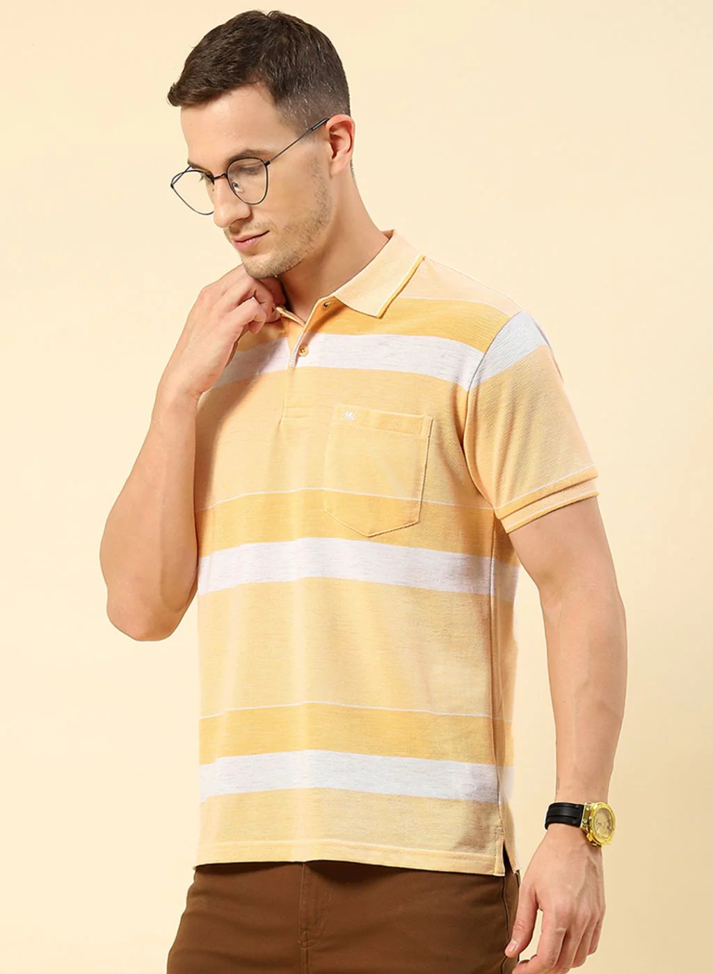 Men Orange Stripe T-Shirt - Image 2
